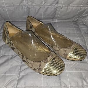 Coach Brown & Gold Sequin Detail Flats Women's Size 10